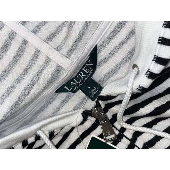 NWT Lauren Ralph Lauren Black & White Sleeveless Striped Zip Pockets Women's Hoo - Picture 11 of 11